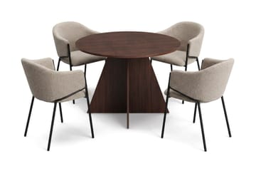 Vera Matgrupp runt 110 cm med 4 Filip Matstolar - Valnöt - Products - Möbler - Bord & matgrupp - Matgrupp