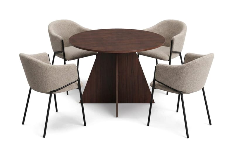 Vera Matgrupp runt 110 cm med 4 Filip Matstolar - Valnöt - Products - Möbler - Bord & matgrupp - Matgrupp