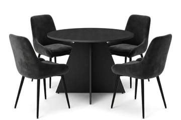 Vera Matgrupp runt 110 cm Svart med 4 Alsarp Matstolar - Svart - Products - Möbler - Bord & matgrupp - Matgrupp