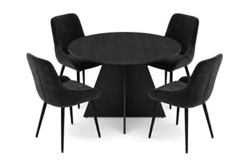 Vera Matgrupp runt 110 cm Svart med 4 Alsarp Matstolar - Svart - Products - Möbler - Bord & matgrupp - Matgrupp