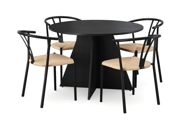 Vera Matgrupp runt 110 cm Svart med 4 Elysia Matstolar - Svartlaserad ek - Products - Möbler - Bord & matgrupp - Matgrupp