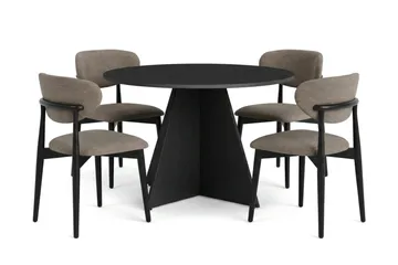 Vera Matgrupp runt 110 cm Svart med 4 Molly Matstolar - Svart - Products - Möbler - Bord & matgrupp - Matgrupp