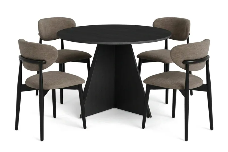 Vera Matgrupp runt 110 cm Svart med 4 Molly Matstolar - Svart - Products - Möbler - Bord & matgrupp - Matgrupp