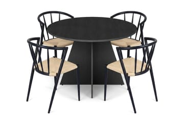 Vera Matgrupp runt 110 cm Svart med 4 Winston Matstolar - Svartlaserad ek - Products - Möbler - Bord & matgrupp - Matgrupp