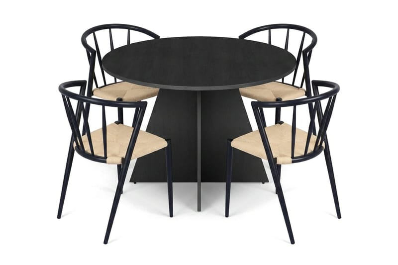 Vera Matgrupp runt 110 cm Svart med 4 Winston Matstolar - Svartlaserad ek - Products - Möbler - Bord & matgrupp - Matgrupp