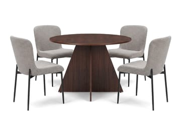 Vera Matgrupp runt 110 cm Valnöt med 4 Elsie Matstolar - Valnöt - Products - Möbler - Bord & matgrupp - Matgrupp