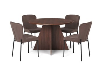 Vera Matgrupp runt 110 cm Valnöt med 4 Elsie Matstolar - Valnöt/Brun - Products - Möbler - Bord & matgrupp - Matgrupp