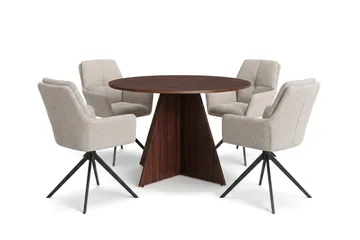 Vera Matgrupp runt 110 cm Valnöt med 4 Torsby Matstolar - Valnöt - Products - Möbler - Bord & matgrupp - Matgrupp