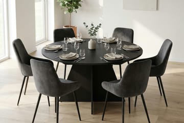 Vera Matgrupp runt 130 cm Svart med 6 Alsarp Matstolar - Svart - Products - Möbler - Bord & matgrupp - Matgrupp