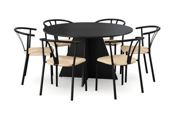 Vera Matgrupp runt 130 cm Svart med 6 Elysia Matstolar - Svartlaserad ek - Products - Möbler - Bord & matgrupp - Matgrupp