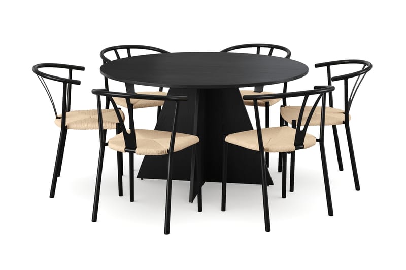 Vera Matgrupp runt 130 cm Svart med 6 Elysia Matstolar - Svartlaserad ek - Products - Möbler - Bord & matgrupp - Matgrupp