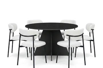 Vera Matgrupp runt 130 cm Svart med 6 Lucy Matstolar - Svart - Products - Möbler - Bord & matgrupp - Matgrupp