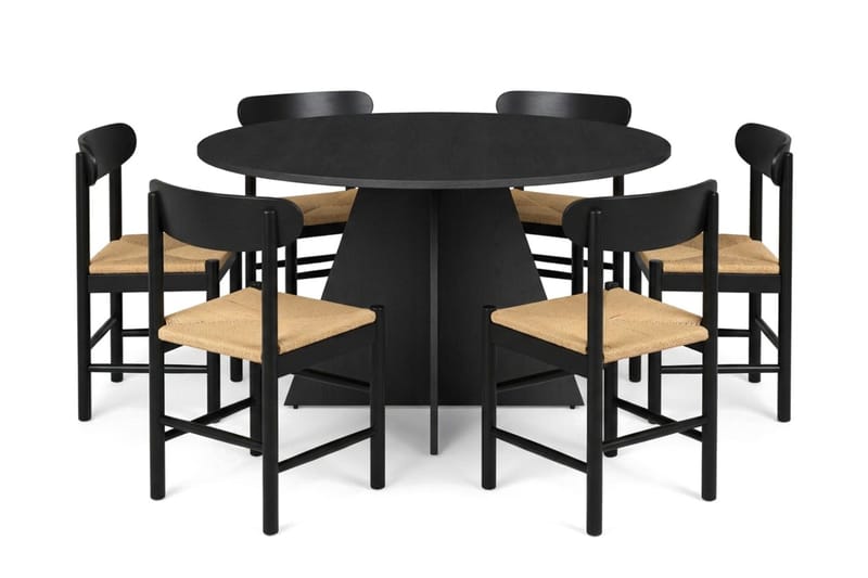 Vera Matgrupp runt 130 cm Svart med 6 Malte Matstolar - Products - Möbler - Bord & matgrupp - Matgrupp