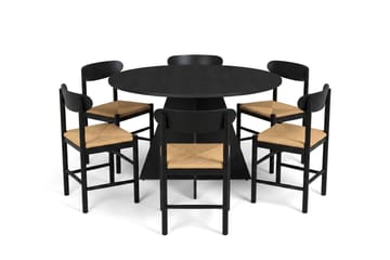 Vera Matgrupp runt 130 cm Svart med 6 Malte Matstolar - Products - Möbler - Bord & matgrupp - Matgrupp