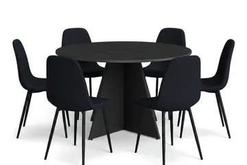 Vera Matgrupp runt 130 cm Svart med 6 Nibe Matstolar - Svart - Products - Möbler - Bord & matgrupp - Matgrupp