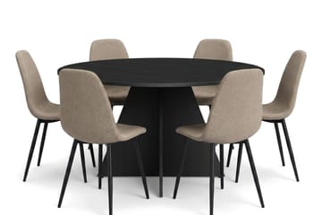 Vera Matgrupp runt 130 cm Svart med 6 Nibe Matstolar - Svart - Products - Möbler - Bord & matgrupp - Matgrupp