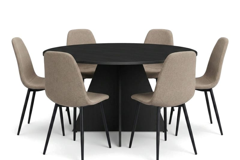 Vera Matgrupp runt 130 cm Svart med 6 Nibe Matstolar - Svart - Products - Möbler - Bord & matgrupp - Matgrupp