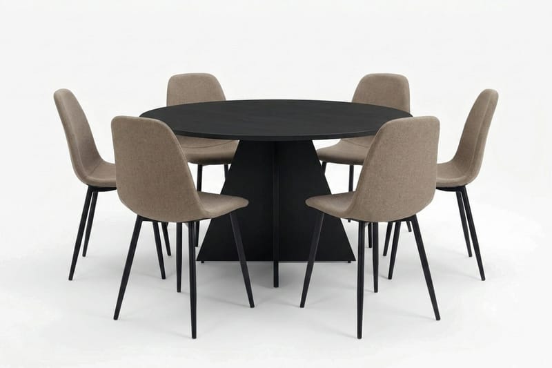 Vera Matgrupp runt 130 cm Svart med 6 Nibe Matstolar - Svart - Products - Möbler - Bord & matgrupp - Matgrupp