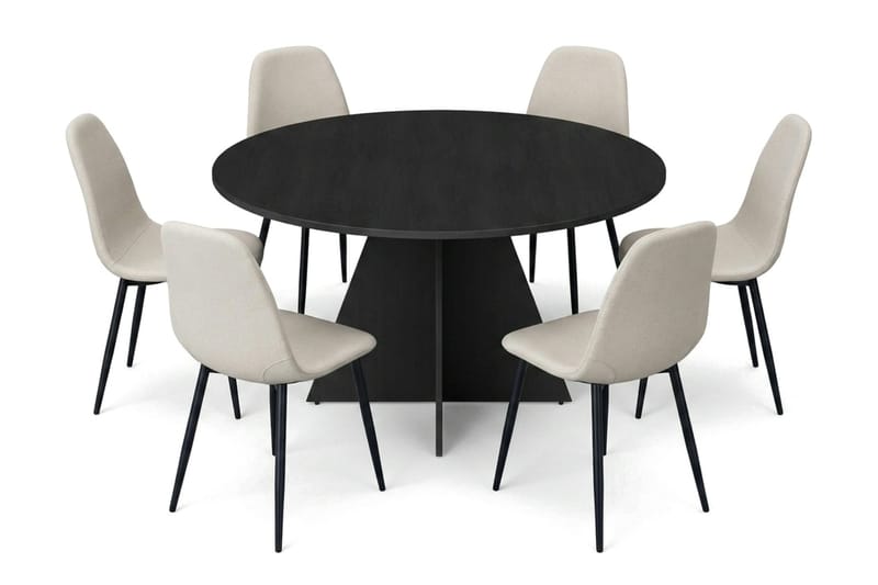 Vera Matgrupp runt 130 cm Svart med 6 Nibe Matstolar - Svart - Products - Möbler - Bord & matgrupp - Matgrupp