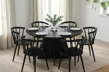 Vera Matgrupp runt 130 cm Svart med 6 Tyrö Matstolar - Svartlaserad ek - Products - Möbler - Bord & matgrupp - Matgrupp