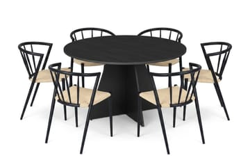 Vera Matgrupp runt 130 cm Svart med 6 Winston Matstolar - Svart - Products - Möbler - Bord & matgrupp - Matgrupp