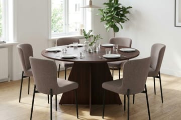 Vera Matgrupp runt 130 cm Valnöt med 6 Elsie Matstolar - Valnöt - Products - Möbler - Bord & matgrupp - Matgrupp