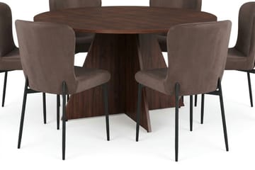 Vera Matgrupp runt 130 cm Valnöt med 6 Elsie Matstolar - Valnöt/Brun - Products - Möbler - Bord & matgrupp - Matgrupp