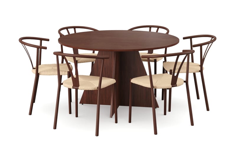 Vera Matgrupp runt 130 cm Valnöt med 6 Elysia Matstolar - Valnöt - Products - Möbler - Bord & matgrupp - Matgrupp
