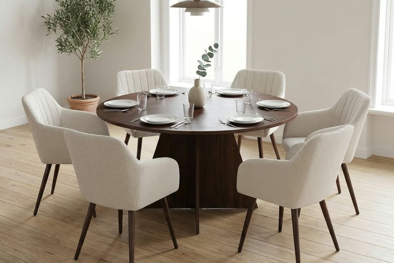 Vera Matgrupp runt 130 cm Valnöt med 6 Filippa Matstolar - Valnöt - Products - Möbler - Bord & matgrupp - Matgrupp