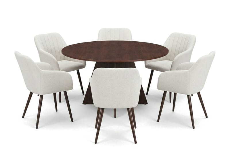 Vera Matgrupp runt 130 cm Valnöt med 6 Filippa Matstolar - Valnöt - Products - Möbler - Bord & matgrupp - Matgrupp