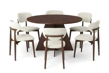 Vera Matgrupp runt 130 cm Valnöt med 6 Molly Matstolar - Valnöt - Products - Möbler - Bord & matgrupp - Matgrupp