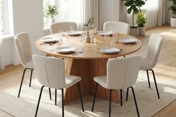 Vera Matgrupp runt 150 cm Ek med 6 Katy Matstolar - Ek - Products - Möbler - Bord & matgrupp - Matgrupp