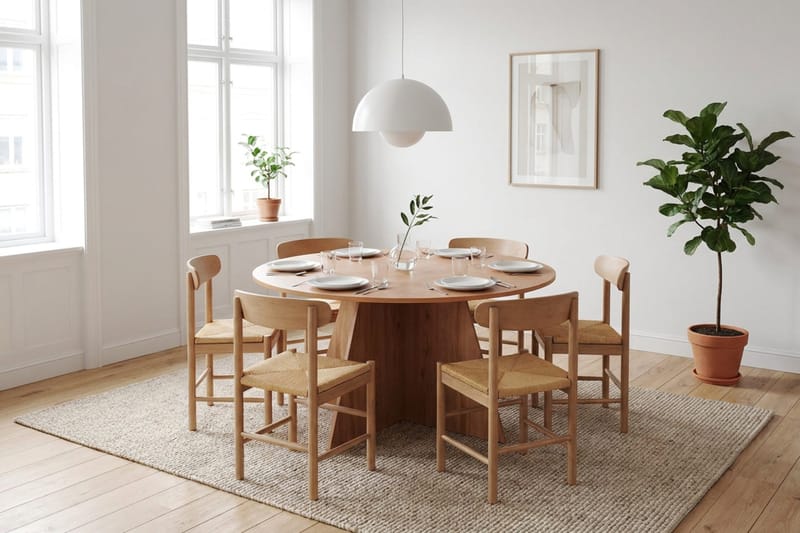 Vera Matgrupp runt 150 cm Ek med 6 Malte Matstolar - Ek - Products - Möbler - Bord & matgrupp - Matgrupp