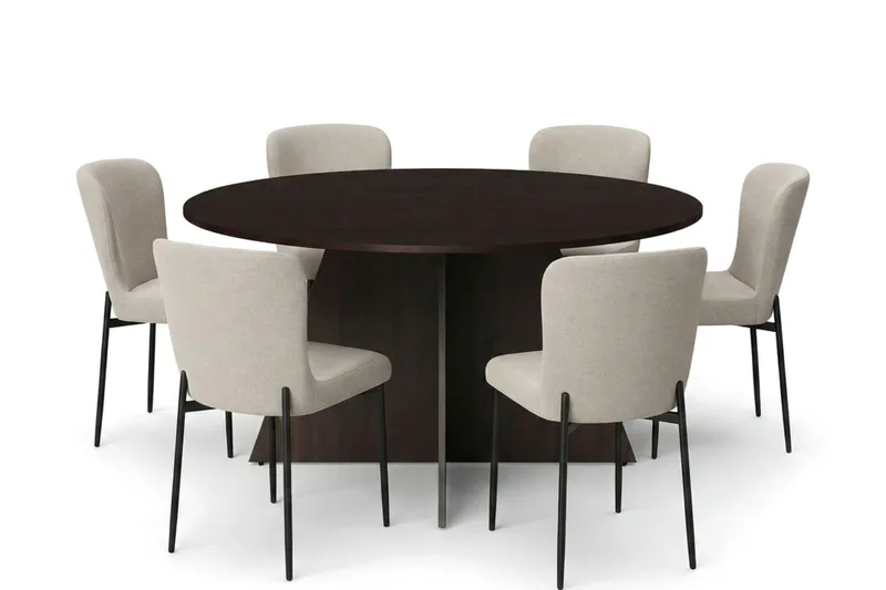 Vera Matgrupp runt 150 cm Rökt Ek med 6 Elsie Matstolar - Rökt ek/Beige - Products - Möbler - Bord & matgrupp - Matgrupp