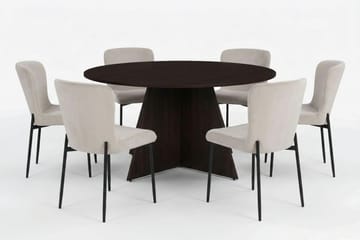 Vera Matgrupp runt 150 cm Rökt Ek med 6 Elsie Matstolar - Rökt ek/Beige - Products - Möbler - Bord & matgrupp - Matgrupp