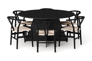 Vera Matgrupp runt 150 cm Svart med 6 Dastoori Matstolar - Svart - Products - Möbler - Bord & matgrupp - Matgrupp