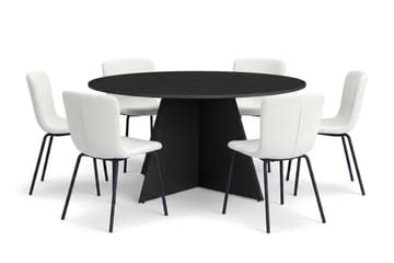 Vera Matgrupp runt 150 cm Svart med 6 Katy Matstolar - Svart - Products - Möbler - Bord & matgrupp - Matgrupp