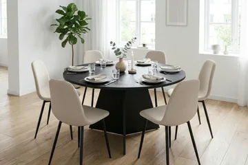 Vera Matgrupp runt 150 cm Svart med 6 Nibe Matstolar - Svart - Products - Möbler - Bord & matgrupp - Matgrupp