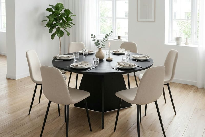 Vera Matgrupp runt 150 cm Svart med 6 Nibe Matstolar - Svart - Products - Möbler - Bord & matgrupp - Matgrupp