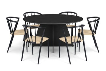Vera Matgrupp runt 150 cm Svart med 6 Winston Matstolar - Svart - Products - Möbler - Bord & matgrupp - Matgrupp