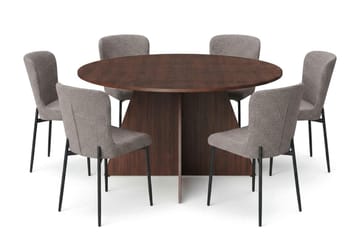 Vera Matgrupp runt 150 cm Valnöt med 6 Elsie Matstolar - Valnöt - Products - Möbler - Bord & matgrupp - Matgrupp