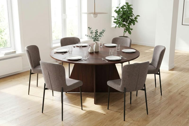 Vera Matgrupp runt 150 cm Valnöt med 6 Elsie Matstolar - Valnöt - Products - Möbler - Bord & matgrupp - Matgrupp