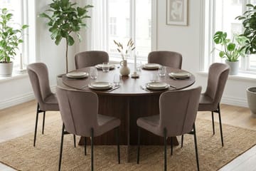 Vera Matgrupp runt 150 cm Valnöt med 6 Elsie Matstolar - Valnöt/Brun - Products - Möbler - Bord & matgrupp - Matgrupp