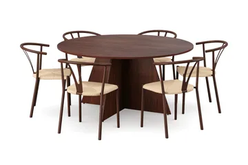Vera Matgrupp runt 150 cm Valnöt med 6 Elysia Matstolar - Valnöt - Products - Möbler - Bord & matgrupp - Matgrupp