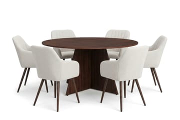 Vera Matgrupp runt 150 cm Valnöt med 6 Filippa Matstolar - Valnöt - Products - Möbler - Bord & matgrupp - Matgrupp