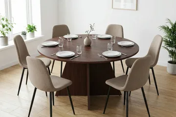 Vera Matgrupp runt 150 cm Valnöt med 6 Nibe Matstolar - Valnöt - Products - Möbler - Bord & matgrupp - Matgrupp