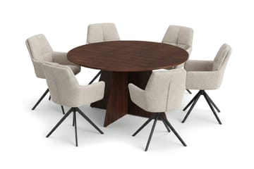 Vera Matgrupp runt 150 cm Valnöt med 6 Torsby Matstolar - Valnöt - Products - Möbler - Bord & matgrupp - Matgrupp