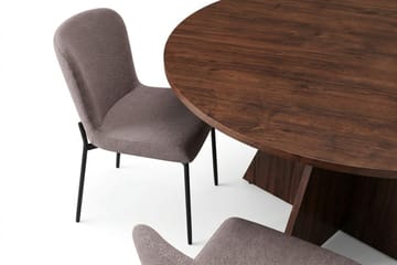 Vera Rund Matgrupp 130 cm – Matbord med 6 Elsie Matstolar med Trä- och Valnötsutseende - Brun|Grå - Products - Möbler - Bord & matgrupp - Matgrupp