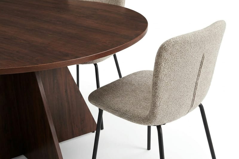 Vera Rund Matgrupp 130 cm – Matbord med 6 Katy Matstolar med Trä- och Valnötsutseende - Brun - Products - Möbler - Bord & matgrupp - Matgrupp