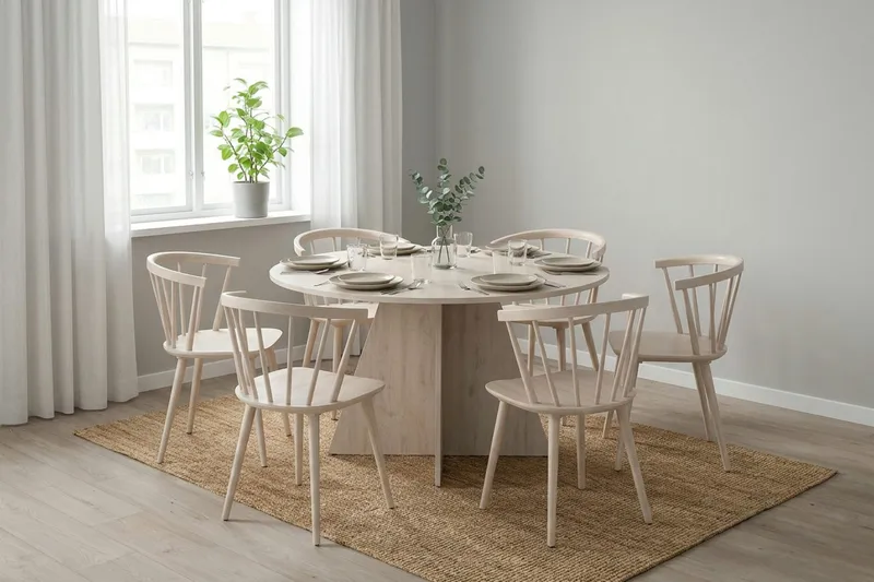 Vera Runt Matbord 130 cm med Trä- och Vitlaserad Ek-utseende - Vitlaserad ek - Products - Möbler - Bord & matgrupp - Matbord & köksbord